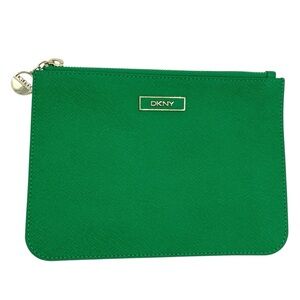 DKNY Leather Cosmetic Pouch Green Makeup Clutch Bag
